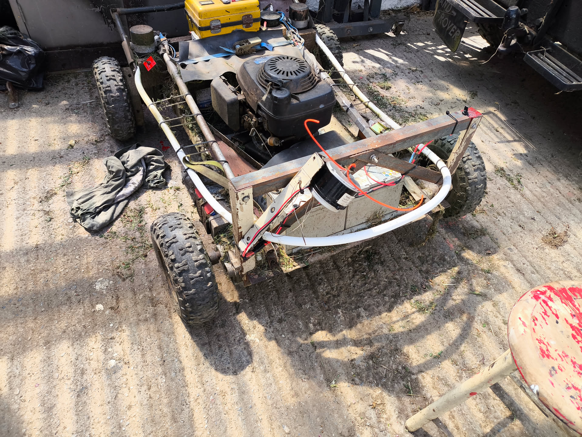 Showing the flip-out strimmer - too weak a motor at 12v